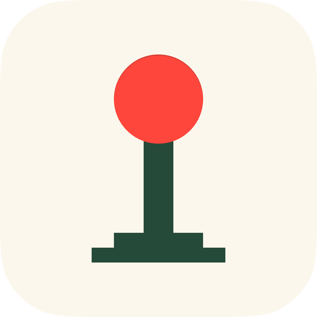 Joystick app icon: a red joystick ball on a dark green stick